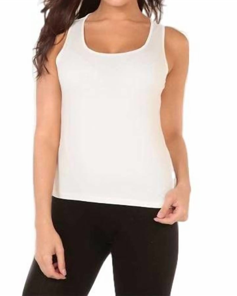 Front of a model wearing a size LG Bra-Friendly Tank Top in Cream in Cream by ANGEL. | dia_product_style_image_id:325925